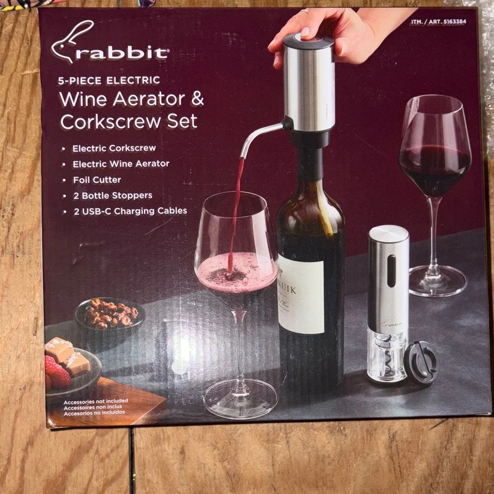 Rabbit Silver Wine Aerator & Corkscrew Set - Picture 3 of 3